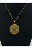 Allahın 99 ismi Yazılı Yuvarlak Madalyon Kolye
