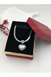 Çelik Kadın Kolye Paslanmaz Gümüş Renk İtalyan Zincirli Kalpli 45 cm Antialerjik HEDİYE KUTULU