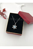 Çelik Kadın Kolye Paslanmaz Gümüş Renk Kar Tanesi Taşlı 45 cm Antialerjik HEDİYE KUTULU