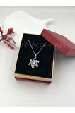 Çelik Kadın Kolye Paslanmaz Gümüş Renk Kar Tanesi Taşlı 45 cm Antialerjik HEDİYE KUTULU
