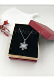 Çelik Kadın Kolye Paslanmaz Gümüş Renk Kar Tanesi Taşlı 45 cm Antialerjik HEDİYE KUTULU