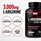 FORCE FACTOR L-Arginine Nitric Oxide BioPerine  Help Build Muscle and Support Stronger Blood Flow, Circulation, Nutrient Delivery, and Pumps, L-Arginine 3000mg, 3g, 150 Capsules