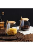 Tombul 3lü Borosilikat Cam Bambu Kapaklı Kavanoz Baharatlık Seti 600 Ml
