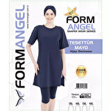 Form Angel Kadın Düz Renk Büyük Beden Kısa Kollu Likralı Tesettür Mayo