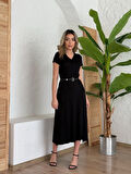 fh fashionhere Kadın Kısa Kollu V Yaka Maxi Boy Elbise 124 Cm