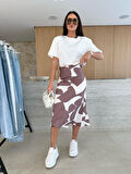 fh fashionhere Kadın Kısa Kollu Bisiklet Yaka Viskon Bluz Ve Desenli Süprem Etek Ikili Takım