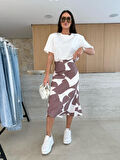 fh fashionhere Kadın Kısa Kollu Bisiklet Yaka Viskon Bluz Ve Desenli Süprem Etek Ikili Takım