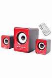 FT202BT 2+1 Bluetoothlu Kumandalı Mini Masa Üstü Hoparlör Kırmızı