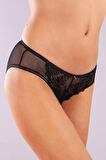 Golshan Gaspara Mini Slip, Kadın Güpürlü Tüllü Siyah Normal Kesim Külot