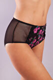 Golshan Gardenia Control Slip, Kadın Dantelli Çiçek Baskılı Siyah Yüksek Bel Külot