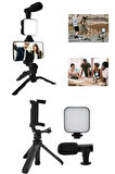 Telefon Tutucu Mini Mikrofonlu Tripod Vlog Çekim Video