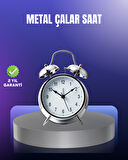 Yuvarlak Gümüş Dekoratif Işıklı Masa Üstü Saat Alarmlı Sessiz Çalışma