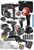 Profesyonel Şarjlı Darbeli 5'li Set 2-26 Hilti 125mm Taşlama 13mm Matkap 650nm Somun Sökme Dal Budam