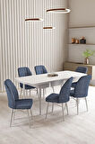 Lara Beyaz 80 X 132 Açılabilir MDF Mutfak Masası 6  Sandalye