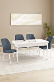 Daisy MDF Beyaz Açılabilir 80x132 Cm 4 Sandalyeli Mutfak Masası Takımı