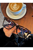Modica Leopar Desenli Wayfarer Unisex Mavi Işık Korumalı Gözlük