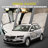 Skoda Karoq Bej Renk Tay Tüyü Cepli & Terletmez Sırtlı Oto Koltuk Minder Seti - Koltuk Koruma Kılıfı (ÖN & ARKA TAM SET)