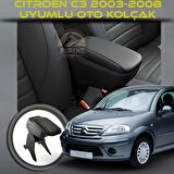 Citroen C3 2003-2008 Uyumlu Kol Dayama Ve Kolçak Sürgülü Bardaklıklı Ayarlanabilir Siyah Deri