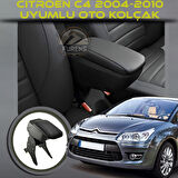 Citroen C 4 2004-2010 Uyumlu Kol Dayama Ve Kolçak Sürgülü Bardaklıklı Ayarlanabilir Siyah Deri