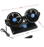 Point 12v Kademeli Çift Başlı 360 Dönebilen Araç Fanı Oto Fan Soğutucu Vantilatör