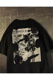 Yıkamalı Streetwear Rose Baskılı Unisex Oversize Vintage T-shirt