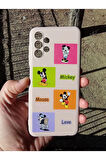 Samsung Galaxy A13 Uyumlu Mickey Mouse Tasarım Telefon Boyun Askılı Set Lansman Kılıf