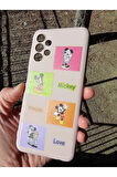 Samsung Galaxy A13 Uyumlu Mickey Mouse Tasarım Telefon Boyun Askılı Set Lansman Kılıf