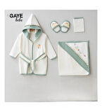 GAYE KIZ BEBEK ÇİÇEK NAKIŞLI BORNOZ HAVLU SETİ 4 PARÇA