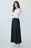 KADIN BELİ LASTİKLİ YANLARDAN DİVET DETAYLI KALIN KIŞLIK ETEK