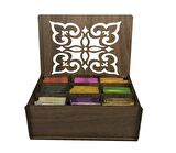9 Bölmeli Kış Çayı Seti Ahşap Çay Kutusu, Teabox,Bitkisel Çay Kahve Kutusu Gediz Desen