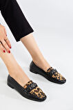 Leopar Desen Tokalı Kadın Loafer Ayakkabı