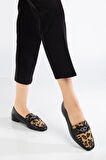 Leopar Desen Tokalı Kadın Loafer Ayakkabı