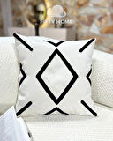 1 adet Punch kırlent kılıfı geometrik - punch yastık kılıfı krem bej beyaz 43 x 43 cm