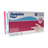Dolphin Pudrasız Vinil Vinyl Tek Kullanımlık Eldiven Şeffaf Medium Orta Boy - 100'lü 20 Paket -Koli