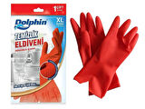 Dolphin Lateks Bulaşık Temizlik Eldiveni - Kırmızı - XL - No : 10 - 1 Çift - Paket