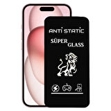 iPhone 15 Anti Static Toz Tutmayan Çerçeveli Temperli Ekran Koruyucu Cam