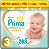 Prima Bebek Bezi Premium Care 3 Numara Midi 208 Adet (4 x 52 adet)