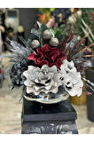 Yapay Çiçek Aranjmanlı Gümüş Yassı Vazo No:20