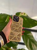 Kadın Zirkon Taş ve Kristal Taşlı Gold Renk Yazılı Özel Seri İphone 14 Pro Max Telefon Kılıfı