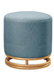 Nuvi Puf Gold Metal Çerçeveli  Keten Çok Amaçlı Dekoratif Oturak, Makyaj Oturağı,Montajsız Puf Bench