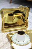 2 KİŞİLİK YÜZÜKLÜ KULP TASARIM GOLD KAHVE SUNUM TEPSİSİ