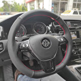 Volkswagen Golf 7 (Manuel) Araca Özel Direksiyon Kılıfı (Karbon Noktalı Kırmızı Dikişli)