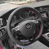 Volkswagen Golf 7 (Manuel) Araca Özel Direksiyon Kılıfı (Karbon Noktalı Kırmızı Dikişli)