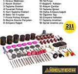 Ibeltech Emsa Gravür Oyma Makinesi Dremel Taşlama Zımpara Kesme Seti 211 Parça+Hortumlu