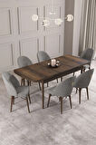 Calvin Barok Desen 80x132 MDF Açılabilir Mutfak Masası Takımı 6  Sandalye