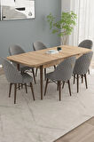Calvin Meşe Desen 80x132 MDF Açılabilir Mutfak Masası Takımı 6  Sandalye