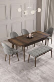 Calvin Barok Desen 80x132 MDF Açılabilir Mutfak Masası Takımı 4 Sandalye, 1 Bench