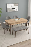 Calvin Meşe Desen 80x132 MDF Açılabilir Mutfak Masası Takımı 4 Sandalye, 1 Bench