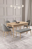 Calvin Meşe Desen 80x132 MDF Açılabilir Mutfak Masası Takımı 4 Sandalye, 1 Bench