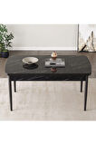 Calvin Siyah Mermer Desen 80x132 MDF Açılabilir Mutfak Masası Takımı 4 Sandalye, 1 Bench